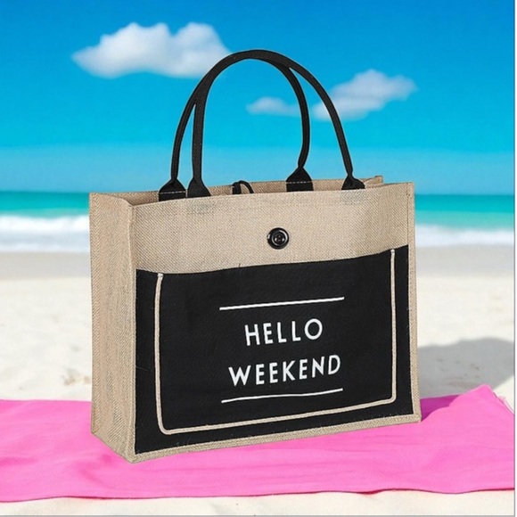 Classic "Hello Weekend" Tote Summer Beach Bag - Picture 3 of 15
